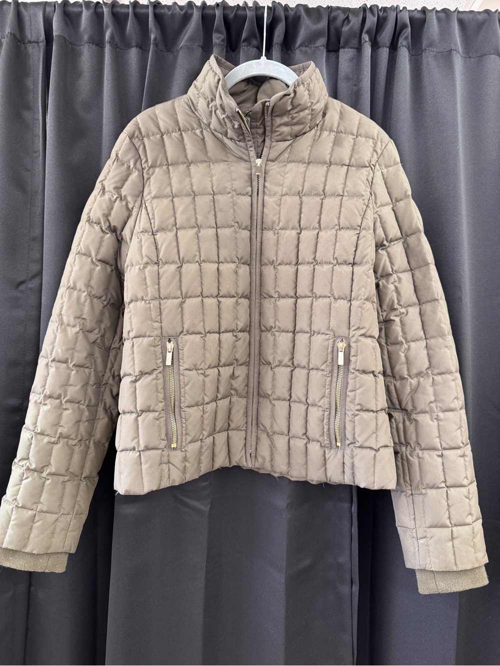 J. Crew Taupe Quilted Box-Stitch Puffer Jacket